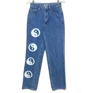 PacSun Ying Yang Jeans 90s Boyfriend White Blue Graffiti Graphic Womens 26